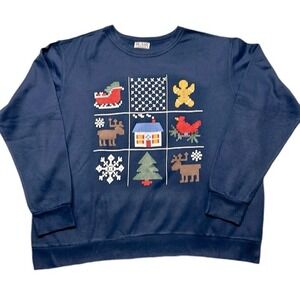 Vintage Blair Christmas Sweatshirt Holiday Crewneck Winter Festive Blue XXXL